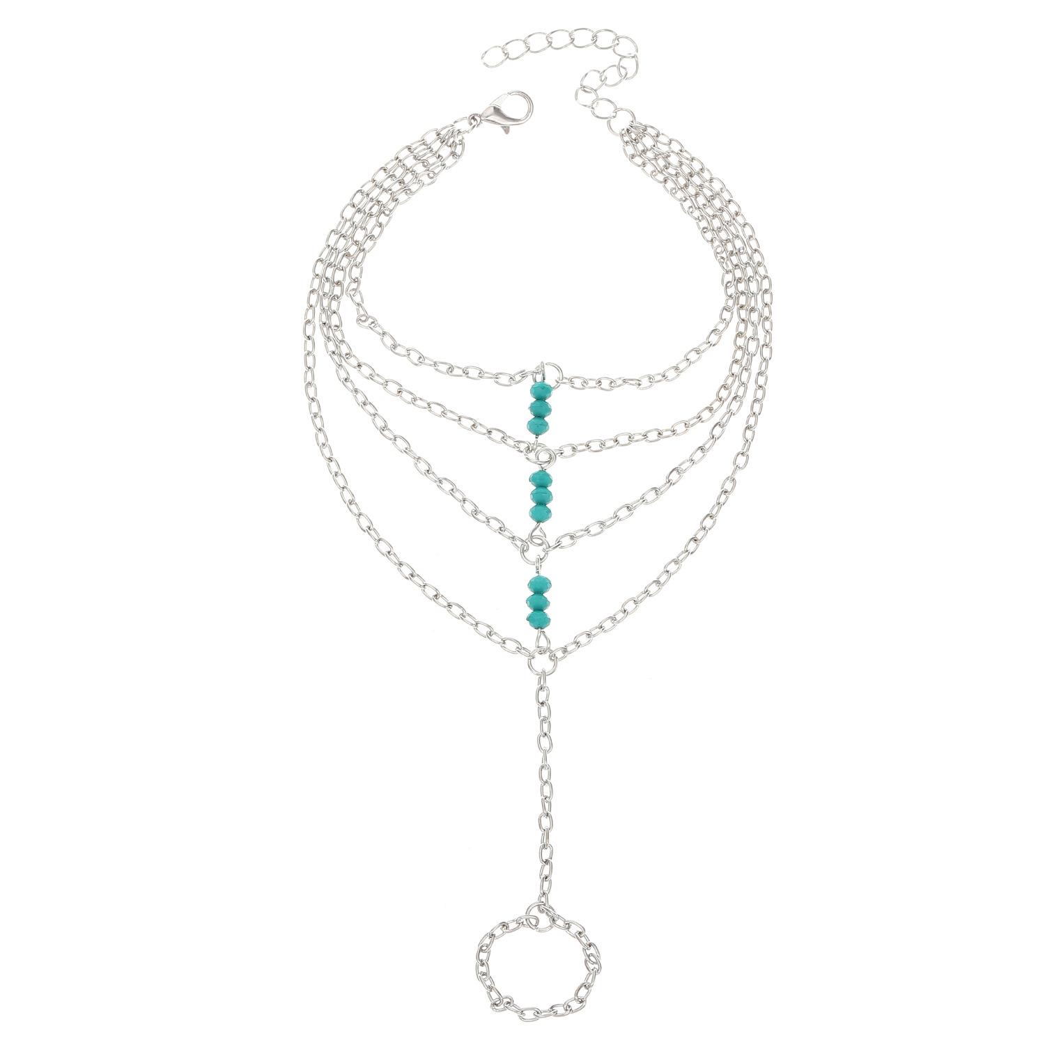 

New jewelry, personalized niche trend thin chain multi-layer chain finger integrated beaded rice bead bracelet women