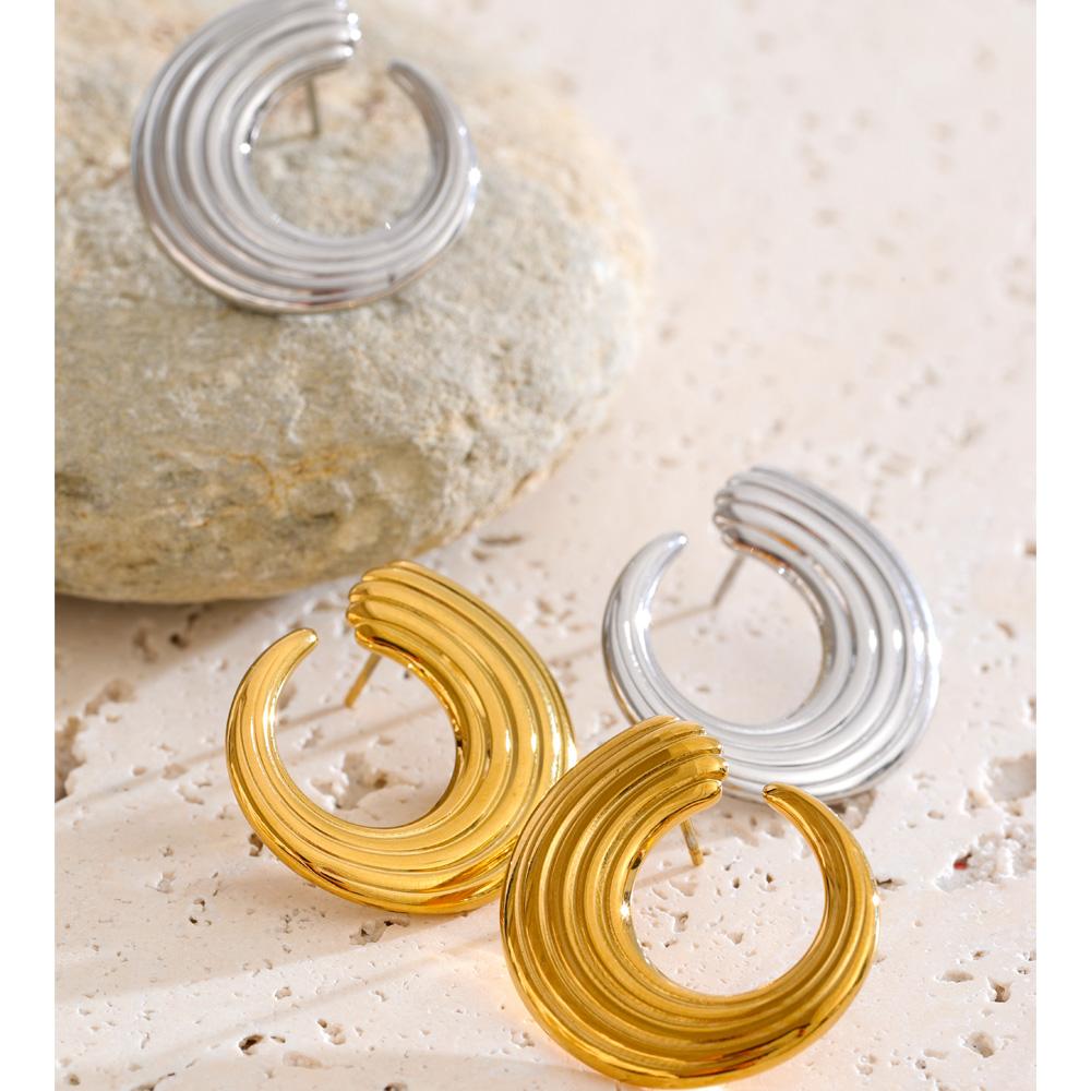 Eetit Stainless Steel Geometric Stripe Hollow Stud Earrings for All Occasions Anti Allergic Metal Simple Daily Modern Jewelry