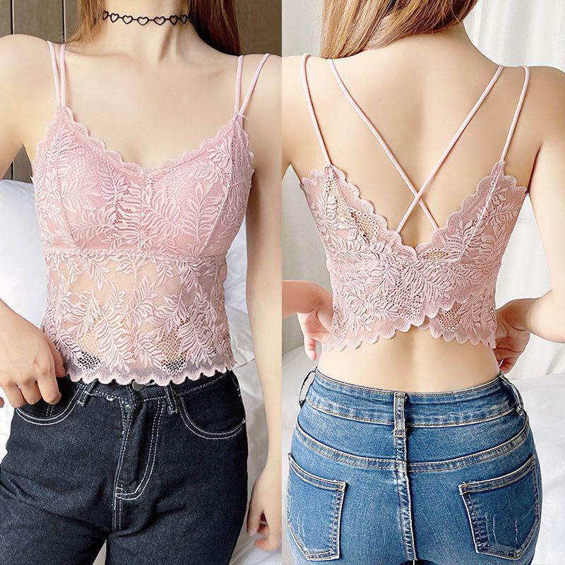 Soutien-gorge Camisole Push-Up Dentelle Papillon - Haut Bandeau Sans Dos Élégant pour Femmes