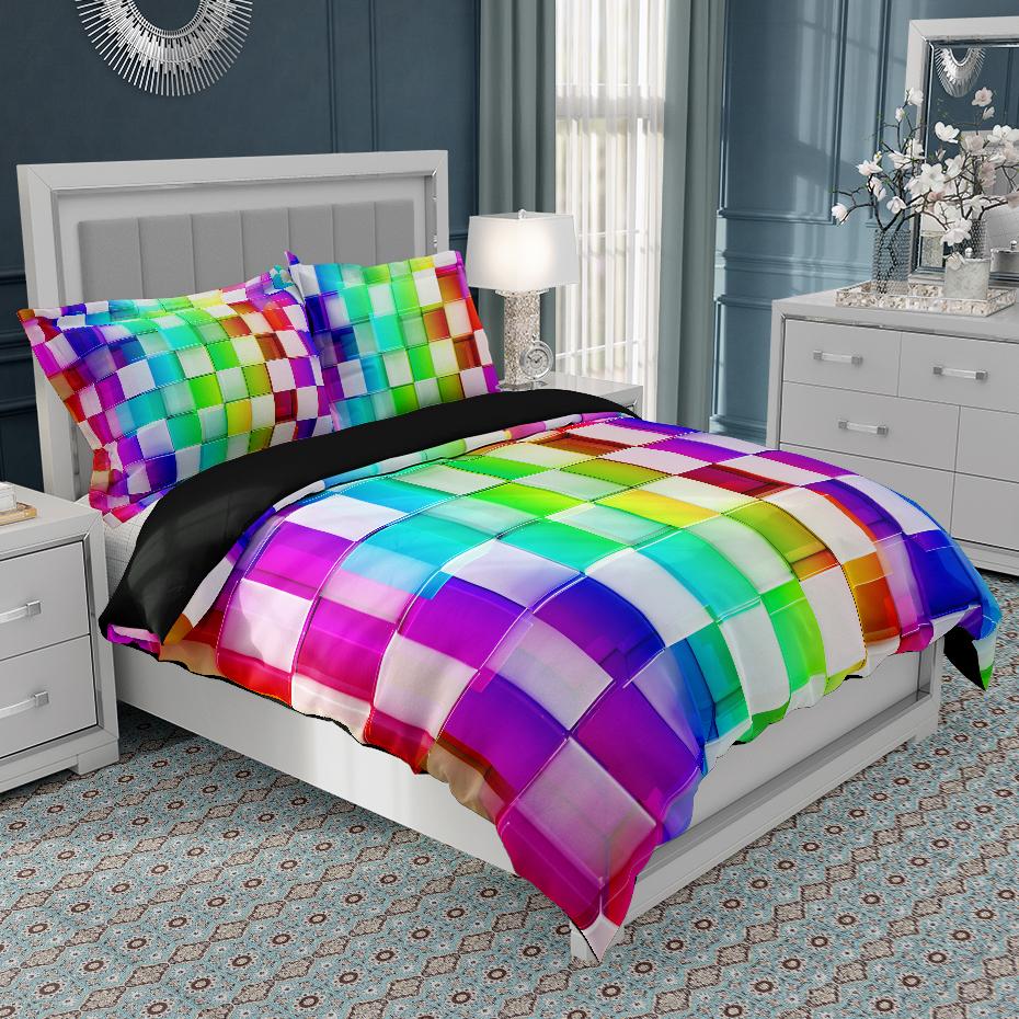 Colorful Weave Bedding Set Rainbow Psychedelic King Queen Double Duvet Cover 3D Geometric Comforter Cover Microfiber Quilt Cover