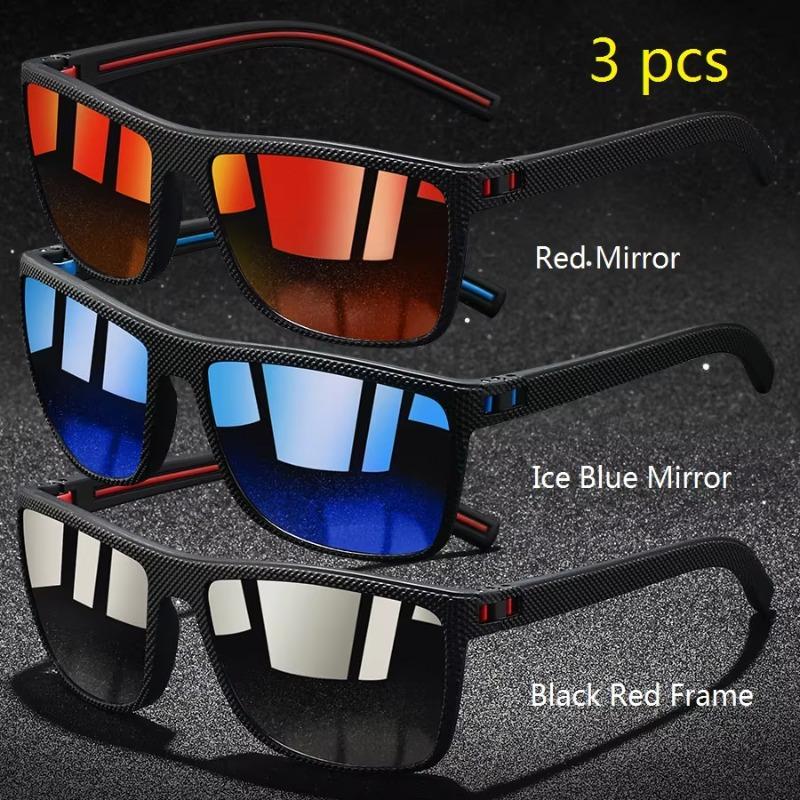 1 3 Pieces Vintage Check Sunglasses For Men Women UV400 Protection Fashion Square Design Fishing Driving