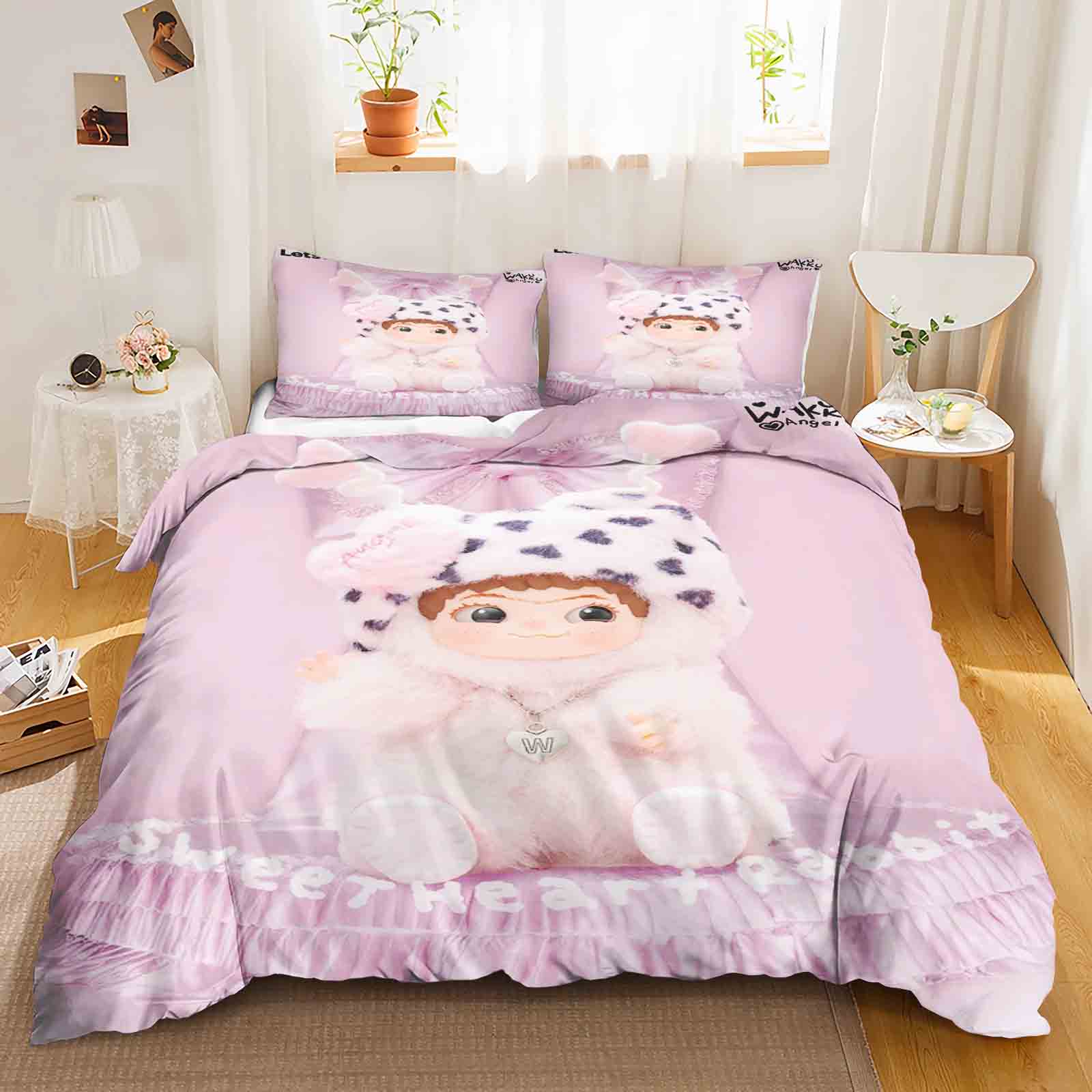 

Wakuku 3D Children S Couple Bed Bedding Set Cute Printed Cartoon Quilt Cover Polyester Duvet Set Twin King Size 135x200cm