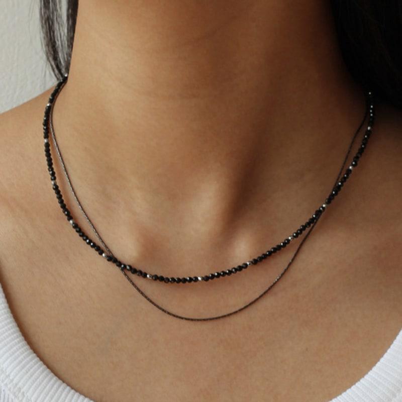 

NORMALLEE [Silver 925] Black Glitter Necklace Silver (+Black Plated)