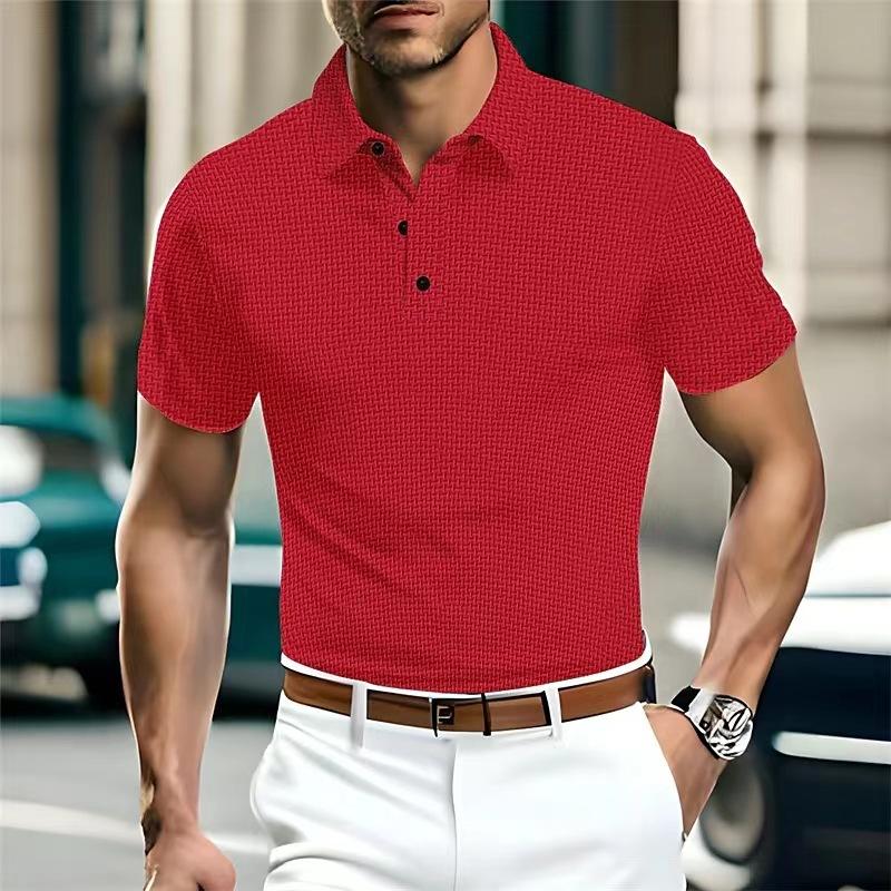 

Summer High-end Mesh Ice Silk Short Sleeve Men s Shirt Collar Solid Colour New Slip Material Polo Shirt M красный