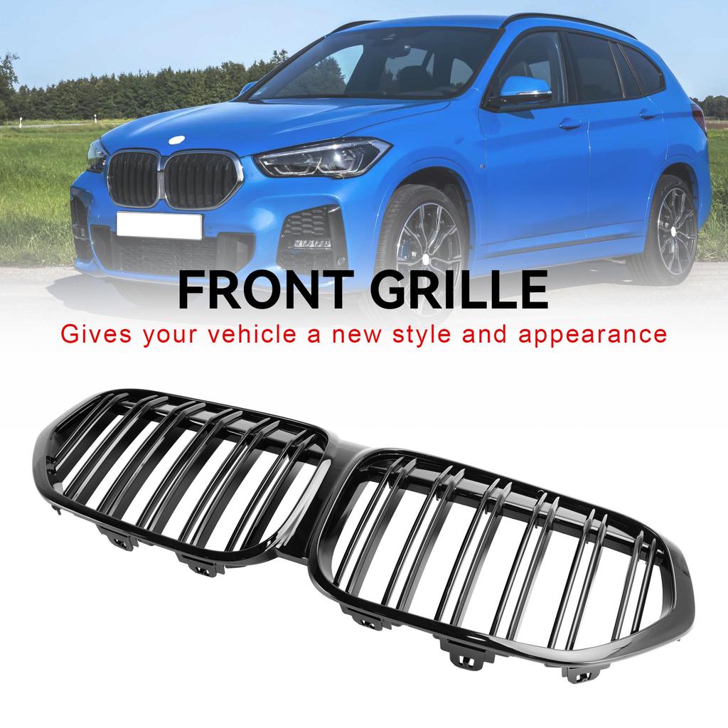 Gloss Black Front Kidney Grille Grill Fit BMW X1 F48 F49 2019-2021 Dual Slat