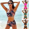 High-Waisted Nylon Swimsuit Set with Sublimation Print and Chest Pad