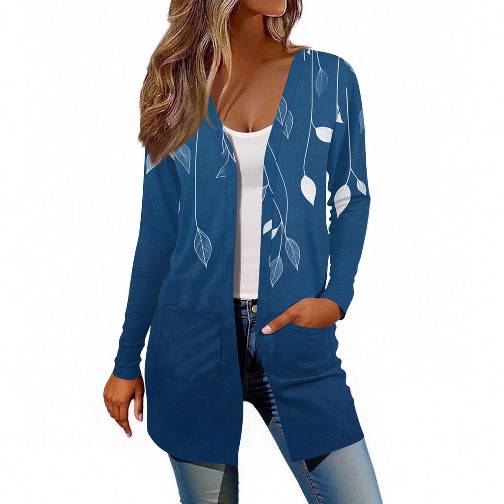 Damen Langarm Strickjacke Lässige Jacke mit Taschen Oberteil