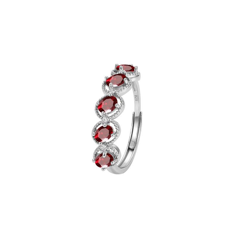 S925 Sterling Silver Ring Women's Natural Amethyst Garnet French Row Inlaid Treasure Ring Light Luxury Hand Jewelry