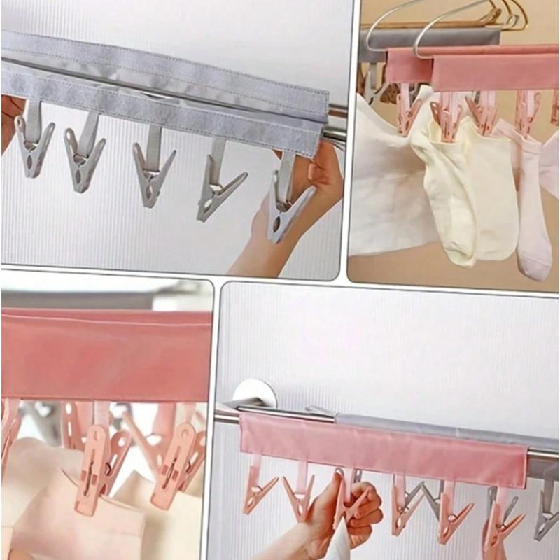 Portable Travel Clothes Hanger, Multi-Purpose Folding Clothes Clips, Hotel Socks & Underwear Clips, Travel Accessories Clothesline