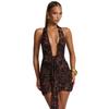 2026 European Women's Spring/Summer Sexy Leopard Print Deep V Backless Halter Slim Dress