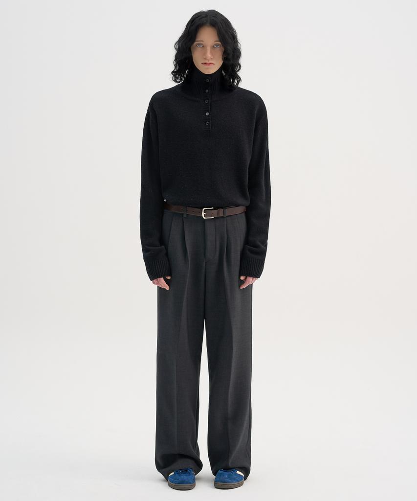 TRIP LE SENS Wool High-Neck Button Knit_Black