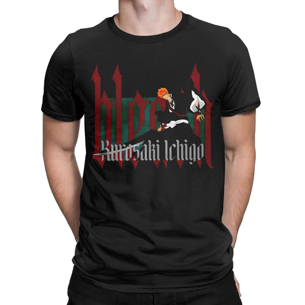 Printed BleachedCartoon Anime Kurosaki T Shirt For Unisex Japanese Manga Cotton T-shirts Short Sleeve Tops