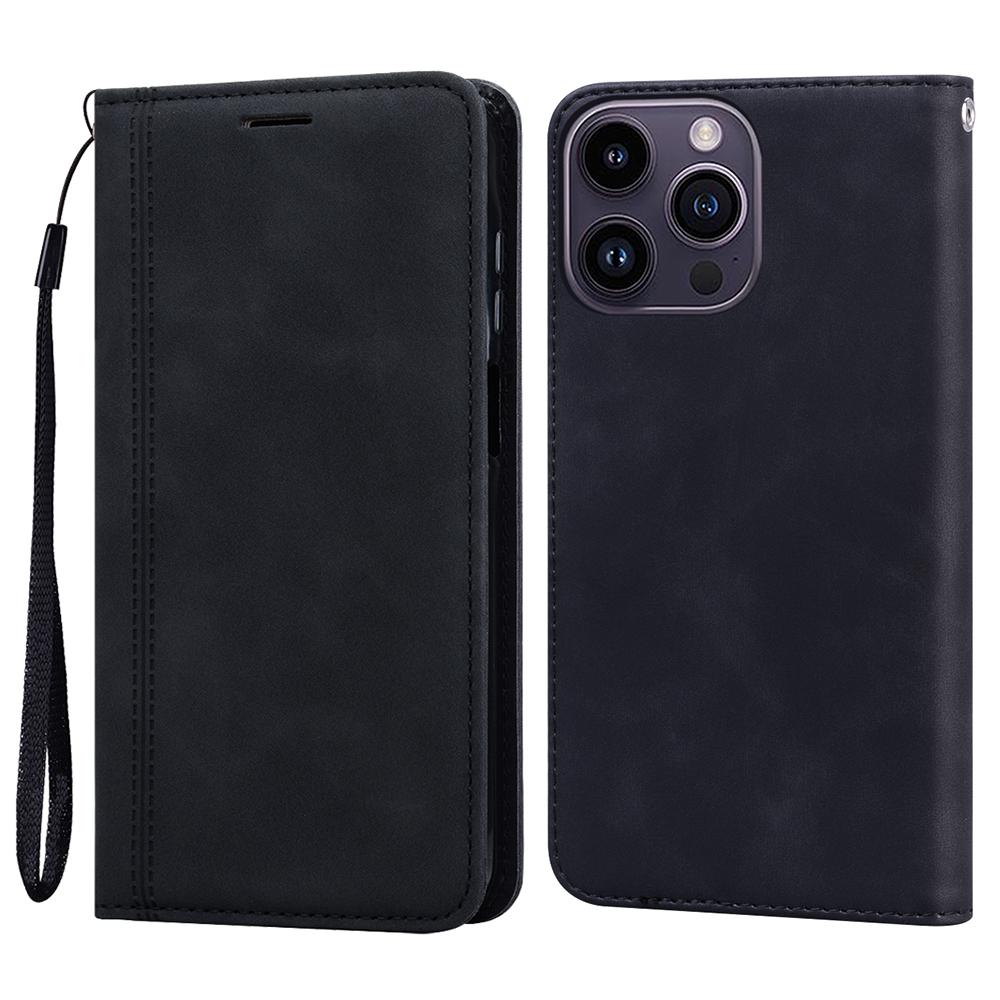 For iPhone 16 Pro Case Business Style Magnetic Closure Leather Phone Cover with Strap