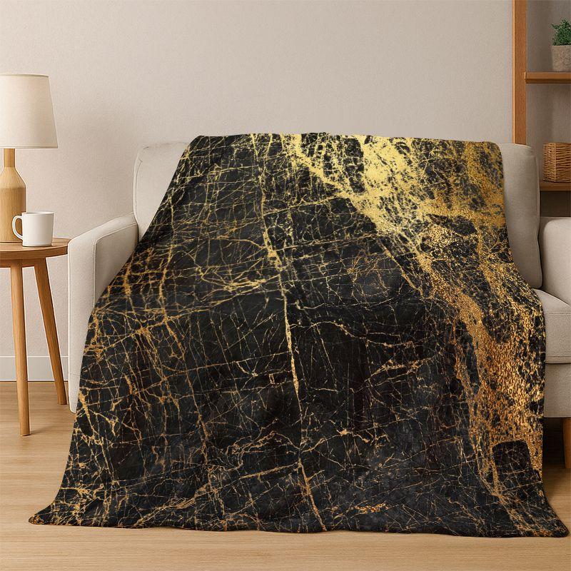Lussuosa Coperta in Flanella Colorata Marmo Oro Nero Morbida Calda Coperta Plaid per Camera da Letto Soggiorno Letto Viaggio Picnic