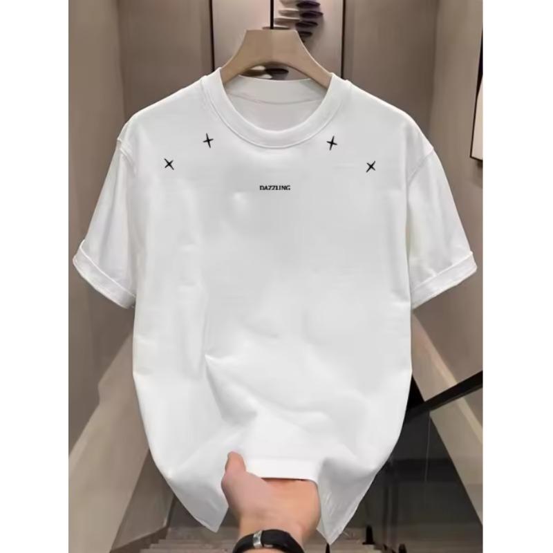 

2026 Pure Cotton Fashion American Minimalist TShirt Trendy Print Summer Round Neck Versatile Short Sleeve Shirt Unisex 4XL