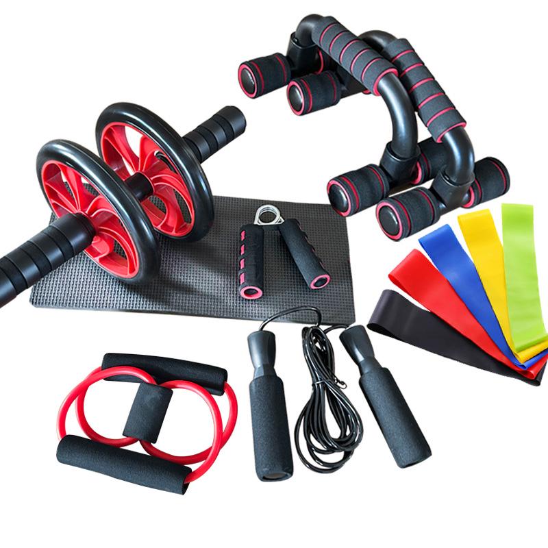 7-Piece Ab Wheel Fitness Set: Includes Push-Up Bars, Jump Rope, and Figure-Eight Resistance Bands