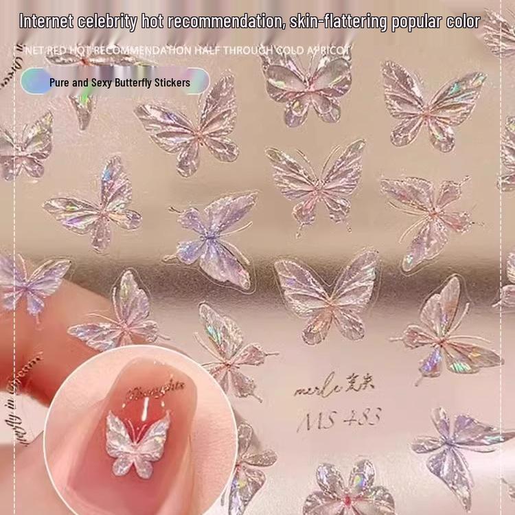 

Aurora Butterfly Nail Stickers: Colorful, Pure Desire Decorations Butterfly F1002 White with Adhesive