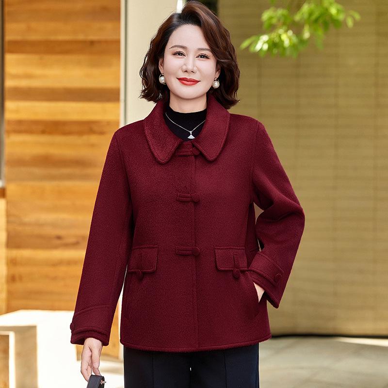New Autumn/Winter Stylish Double-Sided Wool Coat for Middle-Aged Women - Slim Fit, Short, Age-Reducing, Versatile.