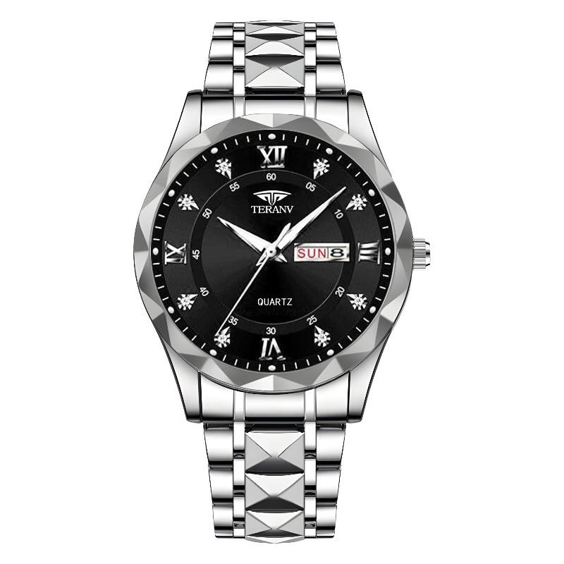 

Watch Men s Chinese and English Calendar Rhombus Shell Luminous Waterproof Fashion Simple Quartz Watch Solid Belt