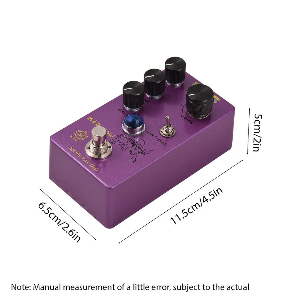MOSKYAUDIO MAD COW Guitar Distortion Effects Pedal GAIN/VOL/TONE/VINT/MOD/4-Mode Knob DC 9V 6.35mm