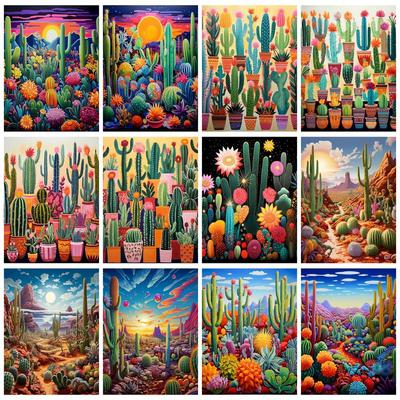 Diamond Painting Cactus Full Square/Round Embroidery Landscape Mosaic Rhinestone Pictures Cross Stitch Kits Decor Gift