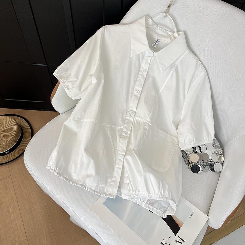 

Женская рубашка 2025 лето новая свободная и тонкая с коротким рукавом корейская версия простой модный дизайн кардиган топ 3XL ([Recommended 138-75kg]) белый