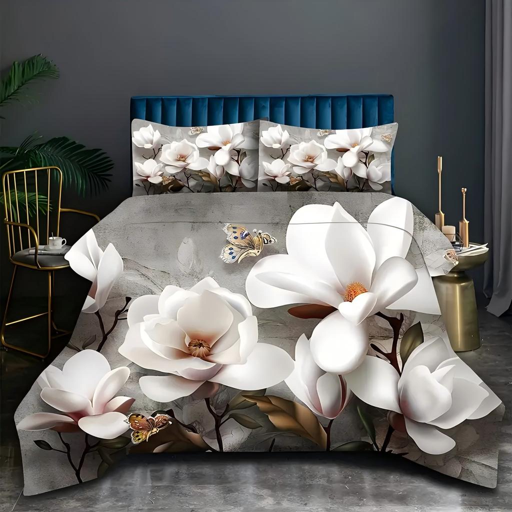 Comforter Butterfly Floral Pattern 3D Printed Set Elegant Fresh Style Soft Comfortable Bedding