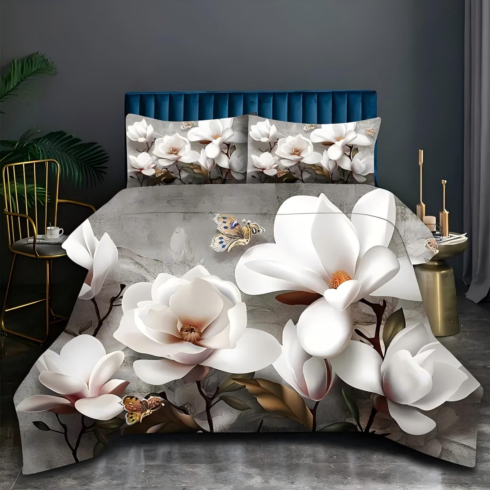 Monika Chen Unisex Butterfly Floral Pattern 3D Printed Quilt Cover Set Elegant Fresh Style Duvet Cover Soft Comfortable Bedding Cover Pillowcase