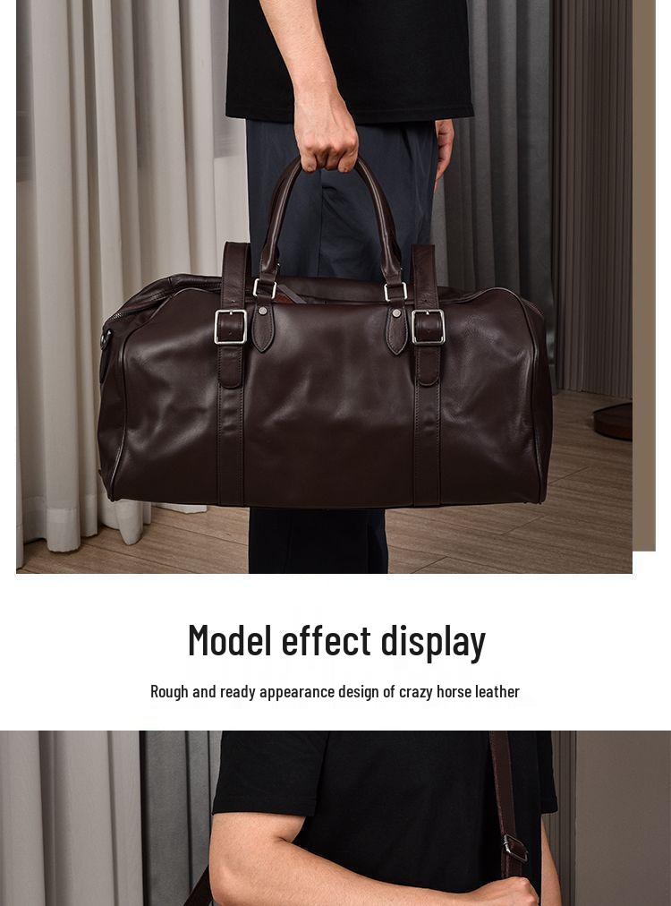 Men's Genuine Leather Multi-Functional Travel and Gym Bag - Large Capacity Cowhide Luggage Bag