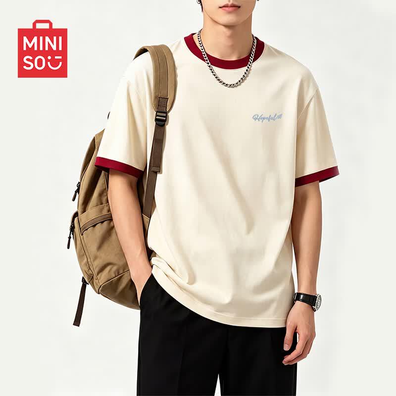 MINISO Men's Premium Color-Block Cotton T-Shirt