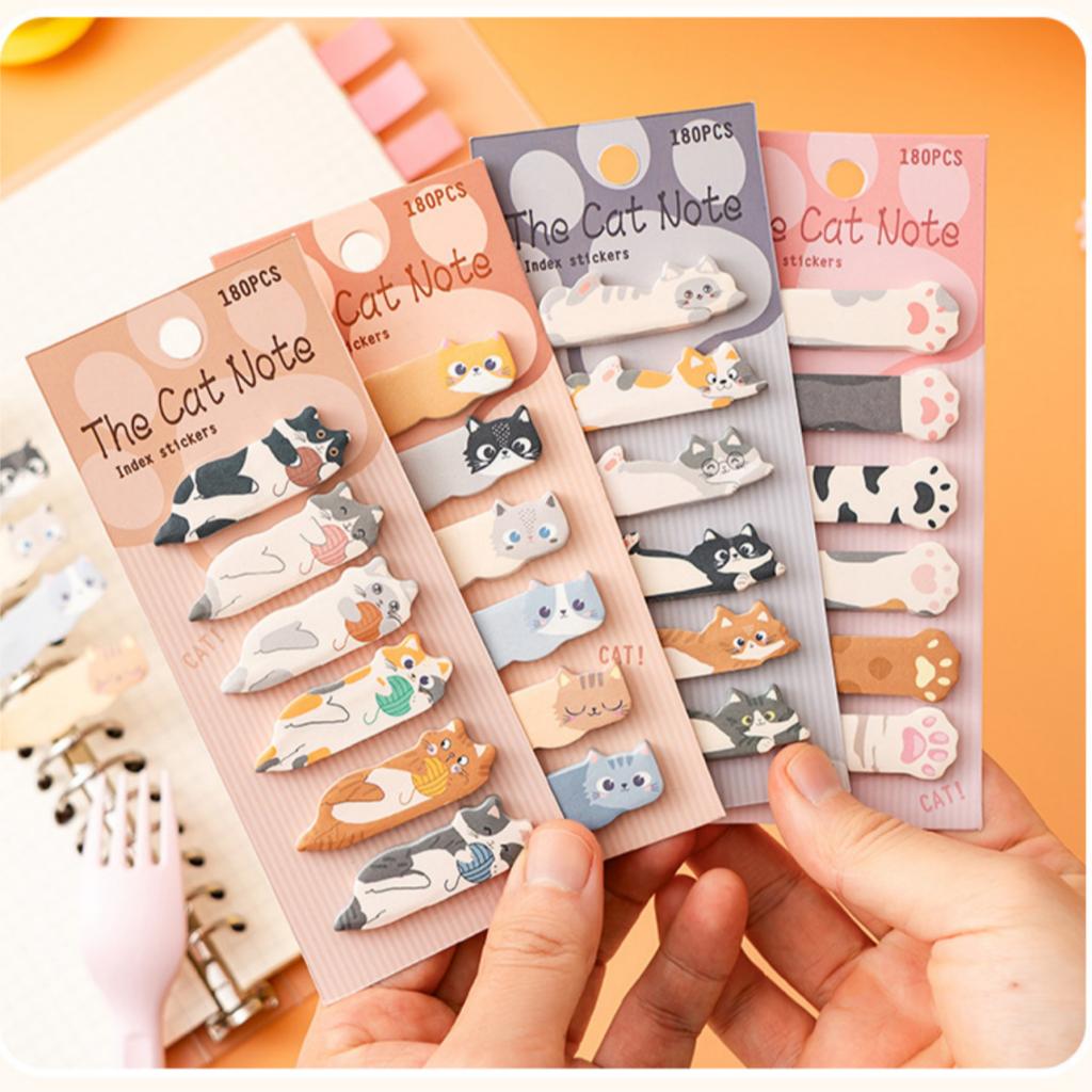 Cartoon Cat Sticky Notes Ins-Style Cute Index Tabs DIY Planner Classification Stickers Memo Message Reusable Sticky Notes