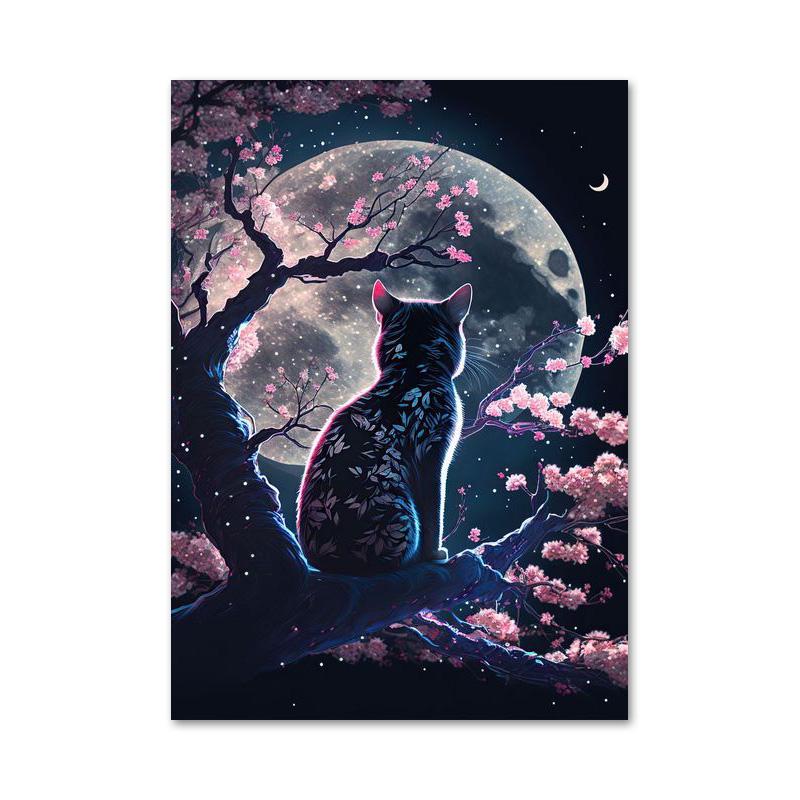 

Японские забавные животные, кошки, цветущая вишня, постеры и принты, картины на холсте, настенные художественные картины для гостиной, украшения дома 21x30cm No Framed