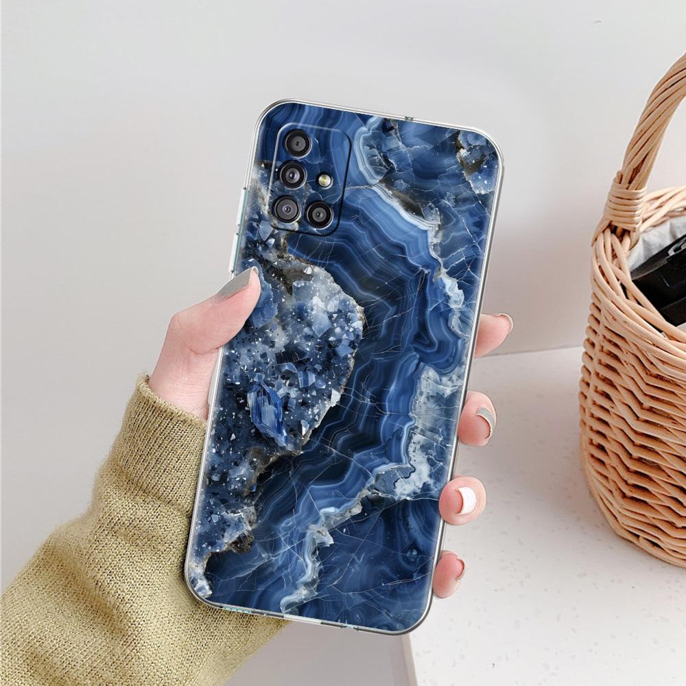 Phone Case For Samsung A15 A13 A35 A55 A51 A71 A41 A31 A21S A03S A05 A17 A23 A25 A33 A53 A73 5G A07 4G Clear Cover Marble Stone