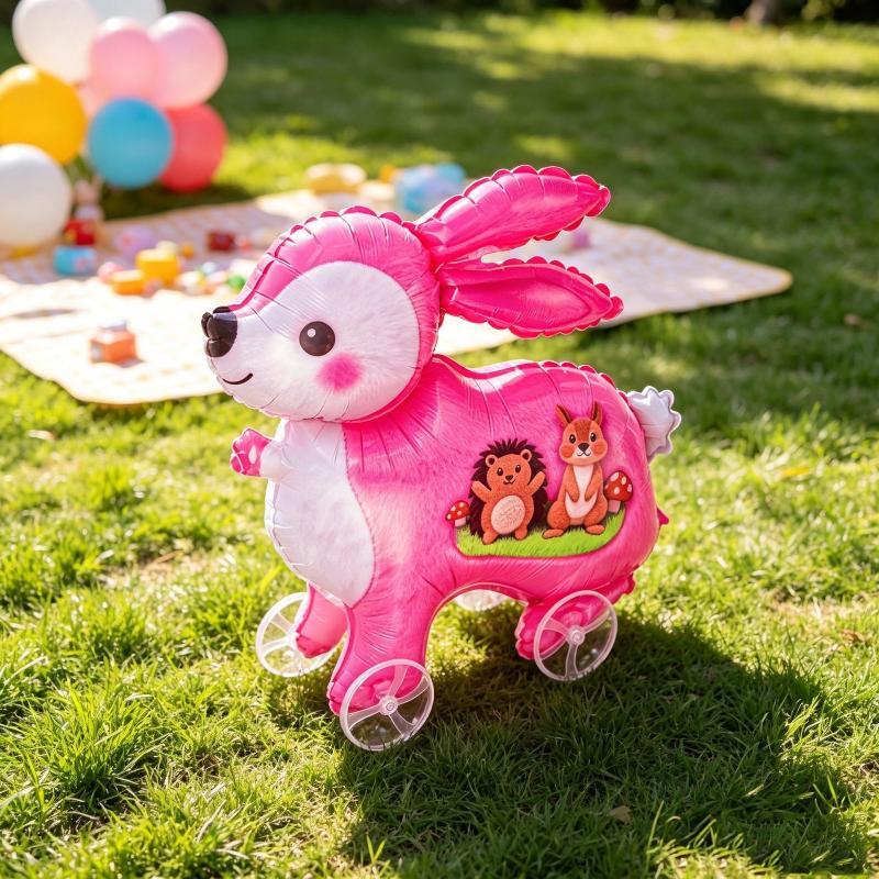1Pcs Baby Shower Accessories Cartoon Foil Balloon Animal Stand Walking Balloon With Wheel For Kid Birthday Party Decor Ballons