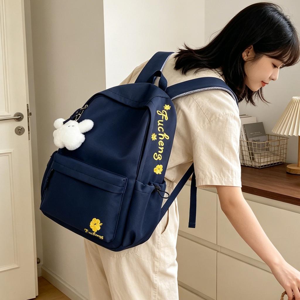 Schoolbag1011 Embroidery Letter Backpack School Bag College Student Large Capacity Backpack Breathable Lightweight Campus School Season
