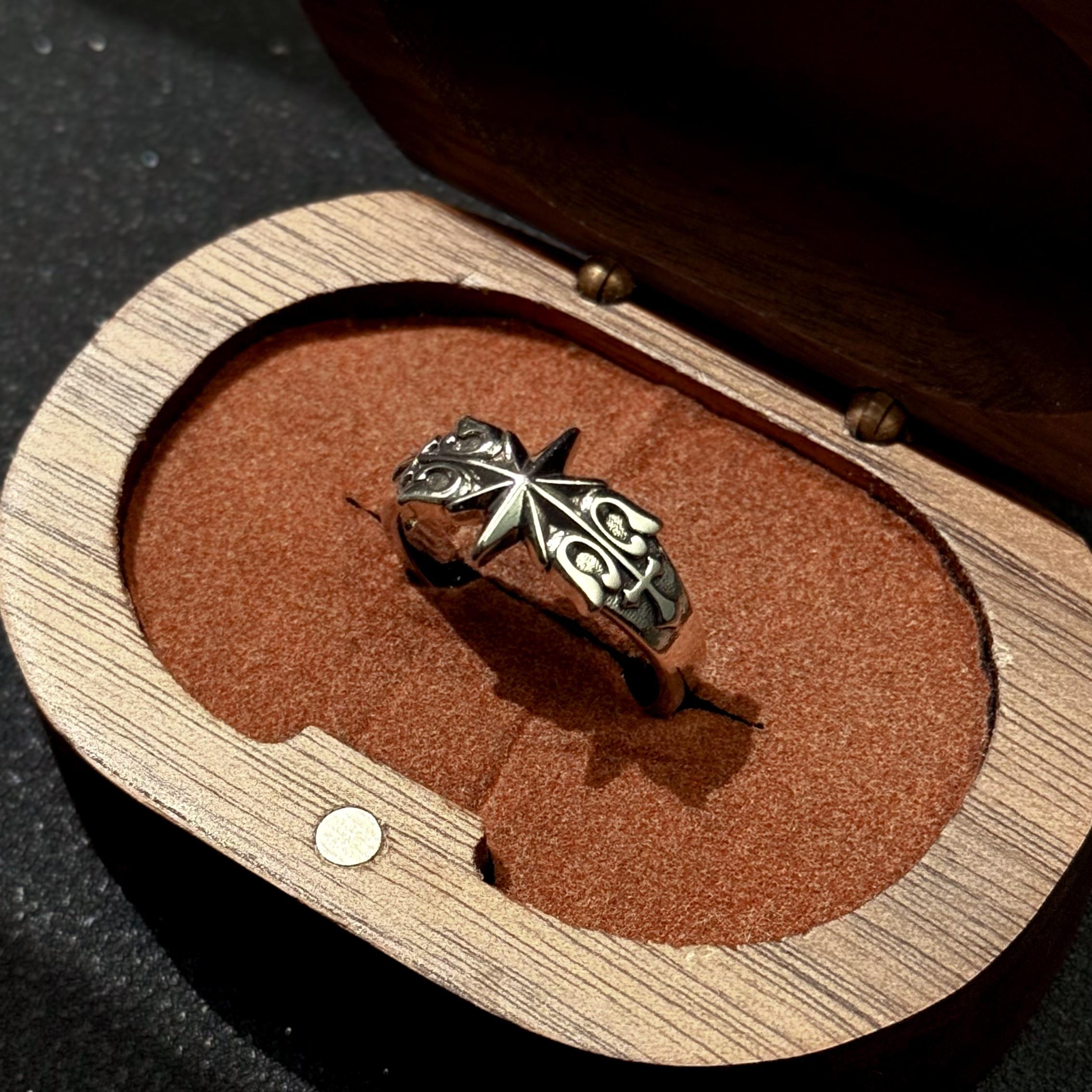 

Retro Hexagram Six-point Star Adjustable Open Ring For Men Silver-plated Copper Punk Gothic Edgy Unisex Accessories Gift 8-11