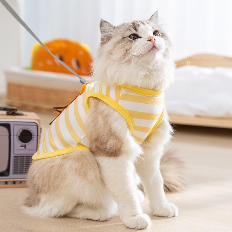 Cat Spring and Summer Thin Breathable Three-dimensional French Fries Backpack Traction Striped Vest Dog Small Dog Pet Clothes