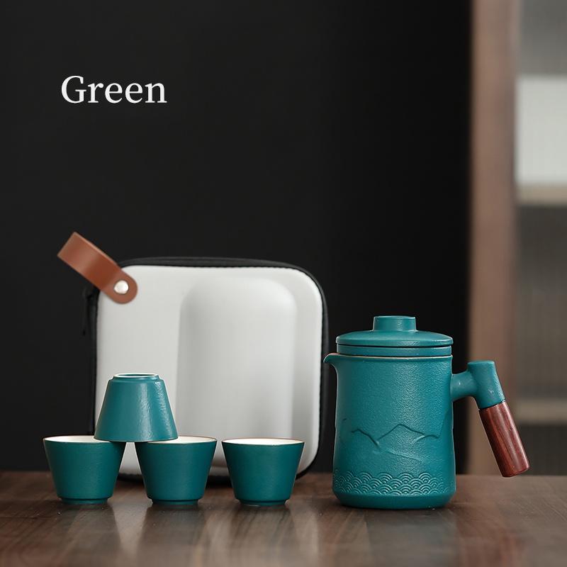 

Portable Kung Fu Tea Set Ceramic Quick Tea Cup One Pot Four Cups зелёный