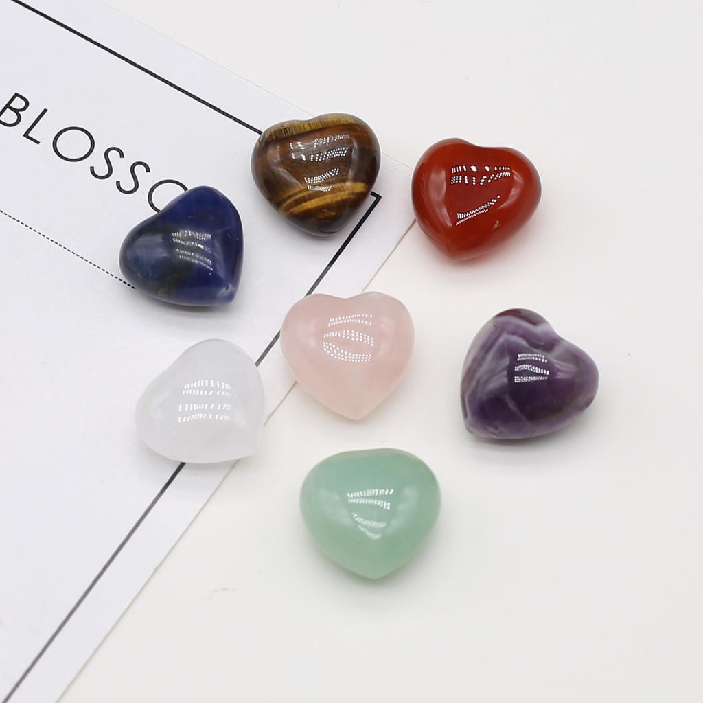 7Pcs 15mm Natural Stone Crystal Agate Heart Aura Rune Yoga Stone Chakra Loose Beads for Jewelry Making Supplies DIY Accessories