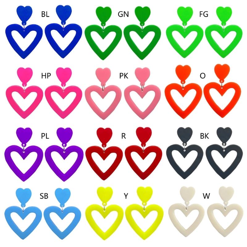 Stylish Heart Acrylic Earrings Pink Ear Drops Lady Party Hollow Heart Statement Earring Valentines Day Gift Lightweight