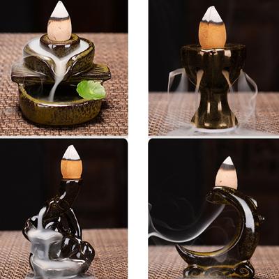 Backflow Incense Burner Ceramic Waterfall Incense Holder Fountain Backflow Incense Cone For Teahouse Tea Table Decor