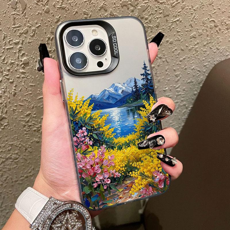 Bergwald Blumenmeer Landschaft Laser Handyhülle Für iPhone 13 12 Mini Pro Max 17 16 Pro Max 15 11 14 Pro Max Plus Rückseite