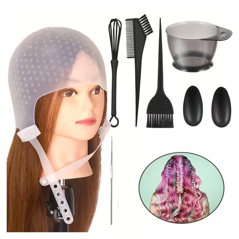

BEPAN 8pcs/set Professional Hair Coloring Kit Salon Hairdressing Tipping Cap Reusable Highlight & Dye Coloring Hat with Hook Needle
