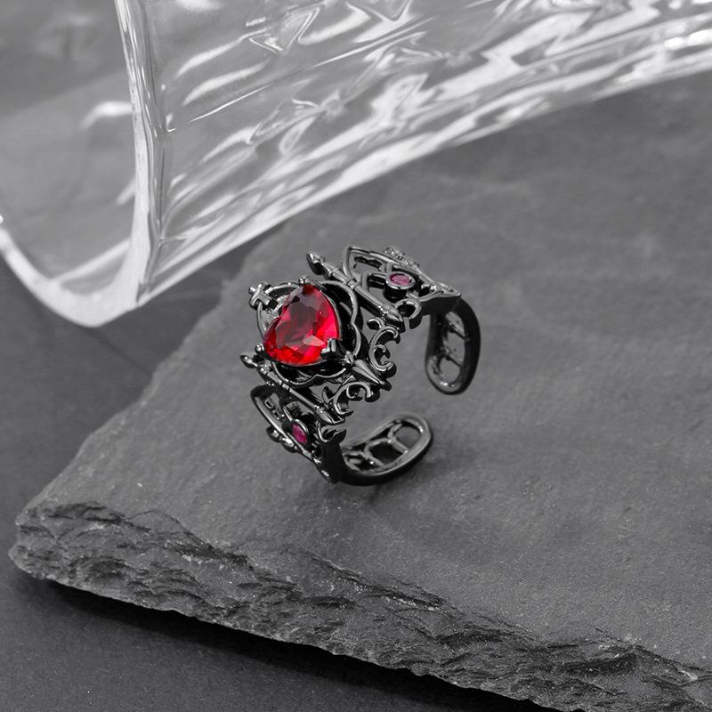 Gothic Cross Ring Heart-Shaped Ring Women's Special Fun Light Luxury French Medieval Men's Adjustable Rings In Multiple Colors