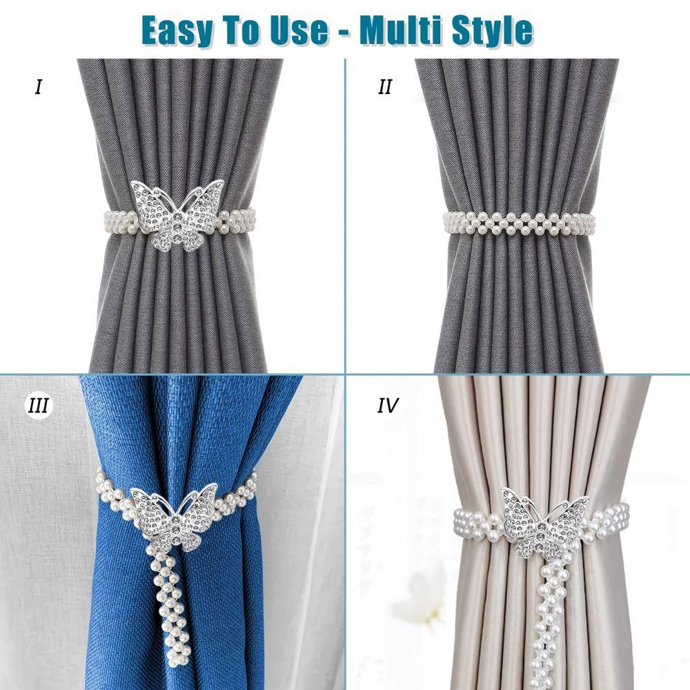 Creative Imitation Pearl Curtain Ties Elastic Adjustable Hexagonal Curtain Tiebacks Practical Butterfly Clips
