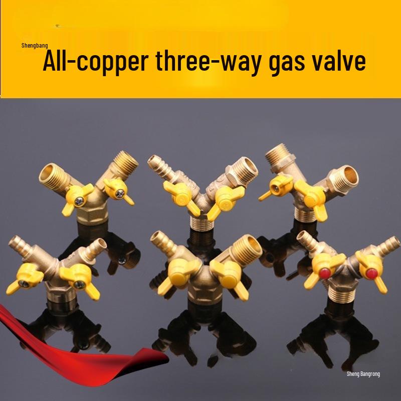 Thickened All-Copper 4-Point Natural Gas Ball Valve with Internal/External Thread and Single Nozzle Tee Switch