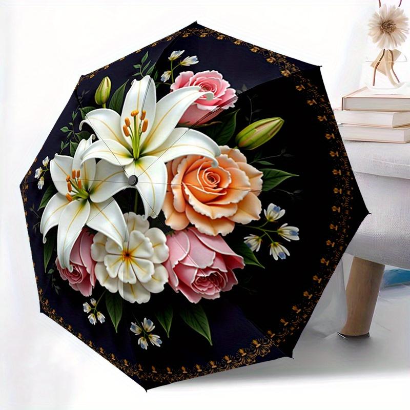 

Compact & Portable Folding Umbrella with Floral Bouquet Design - Automatic Opening/ Closing, 8-Rib Durability, Durable Plastic