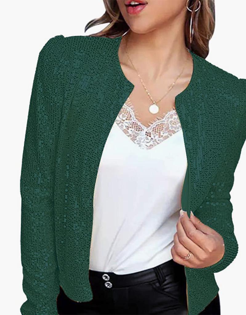 Giacca da Donna Moda Primavera 2025 con Paillettes e Collo Alto - Corta, Versatile ed Elegante.