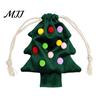 Christmas Tree Hanging Ornaments Drawstring Gift Bag, Plush Pom Bell Party Containers Ornament, Reusable Candy Pouch Decor for Holiday Door