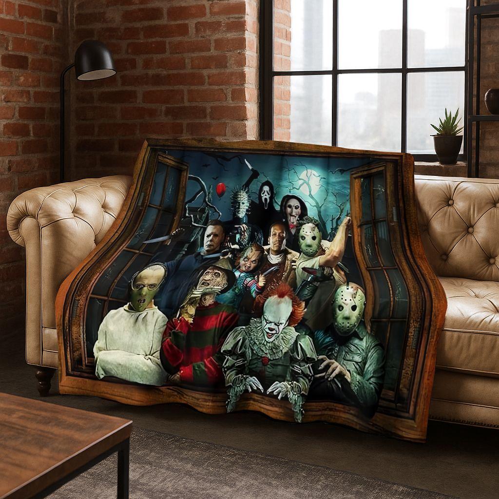 Horror Chucky Clown Pennywise Halloween Saw Freddy Krueger Coperta in Flanella Morbida Calda per Camera da Letto Soggiorno Letto Picnic